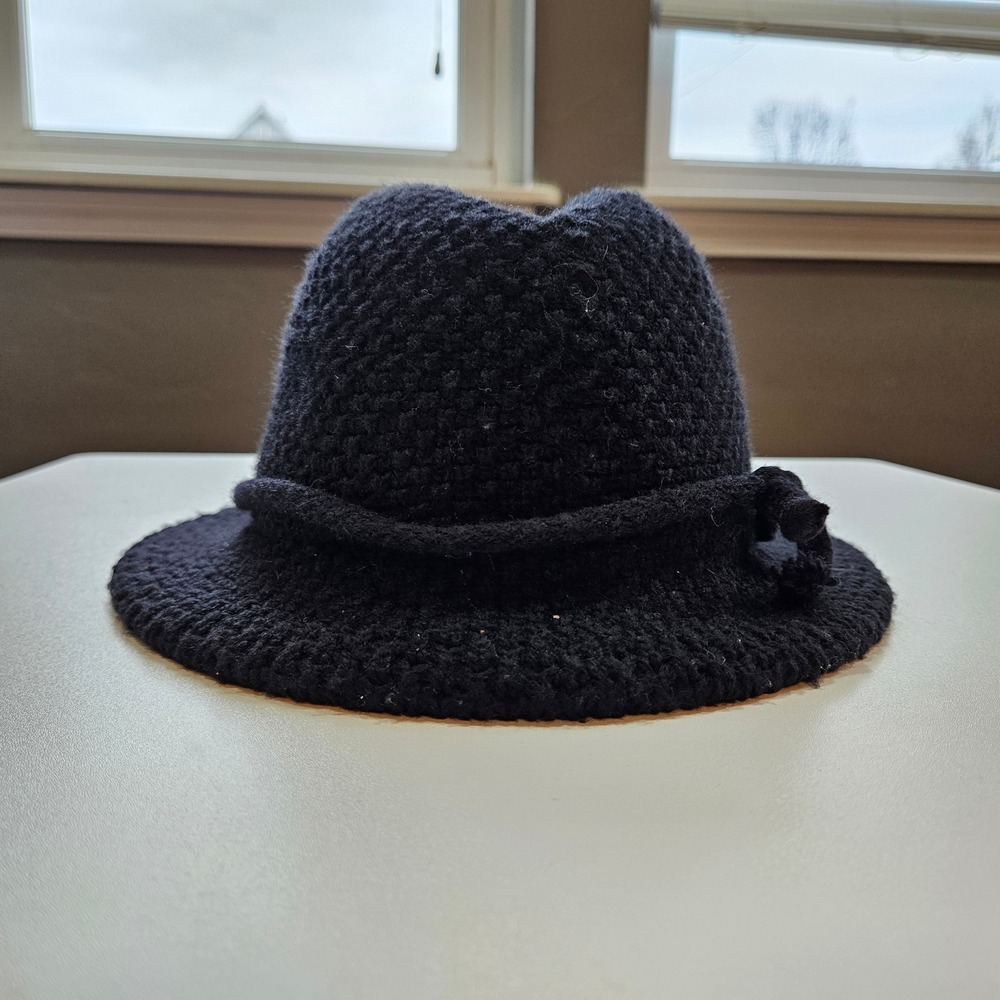 Vintage‎ Hansen Black Knit Fedora Hat Made in USA Union Label One Size